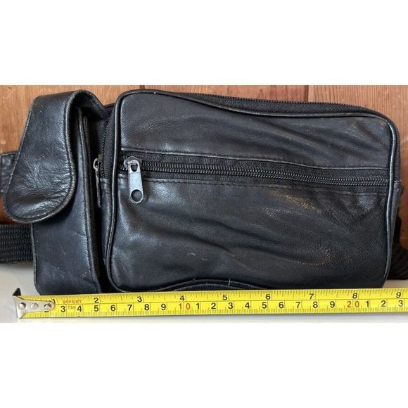 Fanny Pack Travel Waist Bag Black Leather - Picture 6 of 8